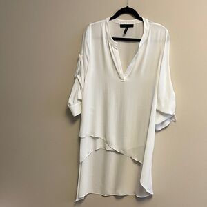 BCBGMaxAzria White Asymmetrical Tunic Top